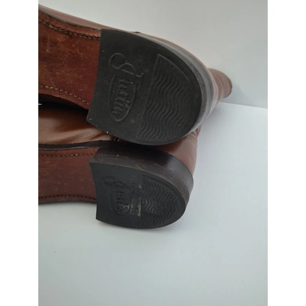 Vintage Justin Boots Men's 10.5 A Brown Leather Roper Western Cowboy Made In USA